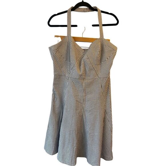 Betsy Johnson Seersucker Striped Mini Fit & Flare Halter Dress size XL Beach Swi - Picture 1 of 7